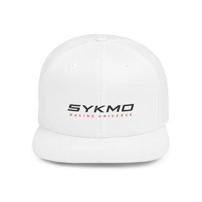 SYKMO Racing Universe Flat Bill Snapback Hat — White Motorsport Logo Cap