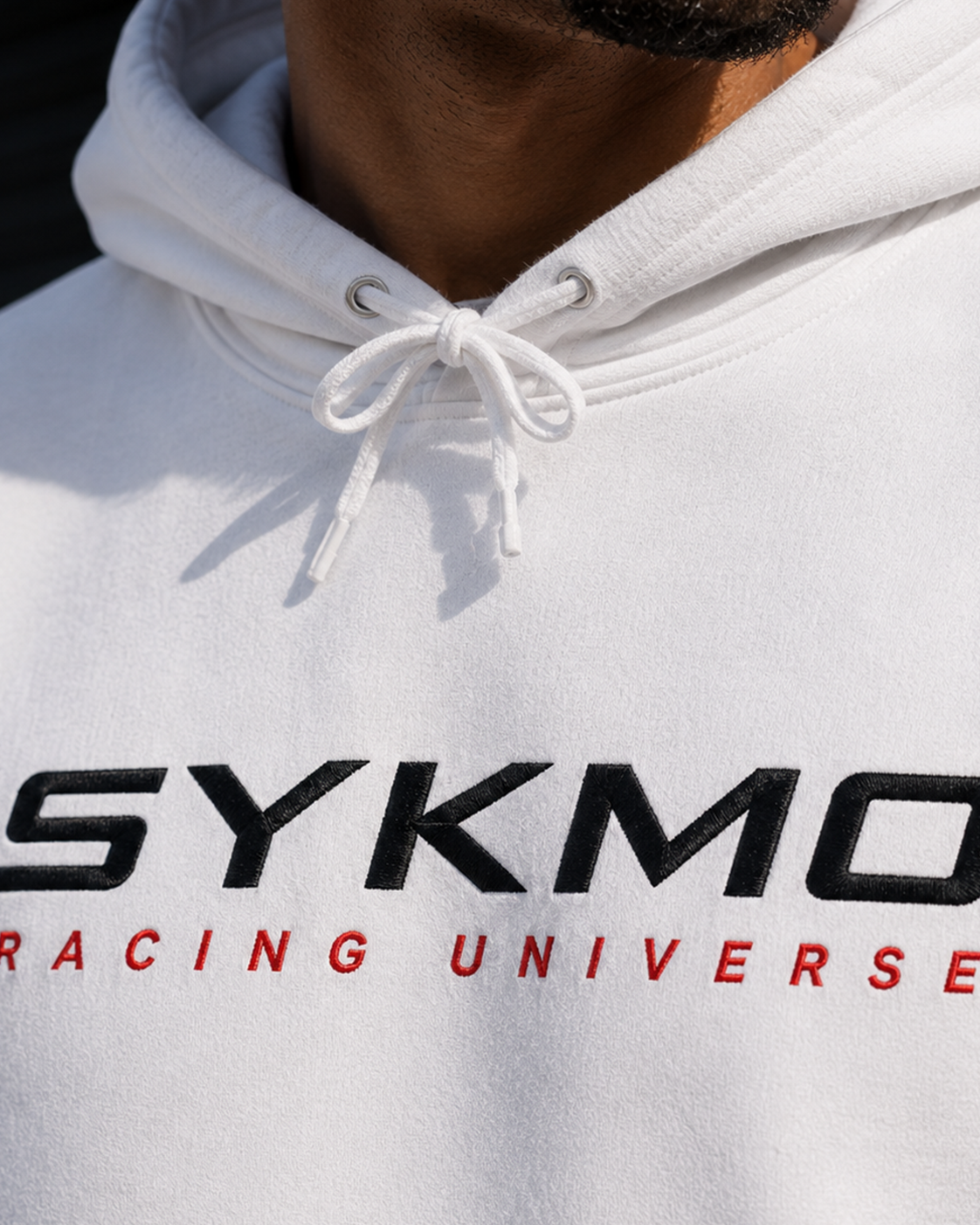 SYKMO Racing Hoodie – Embroidered Core Logo (White)