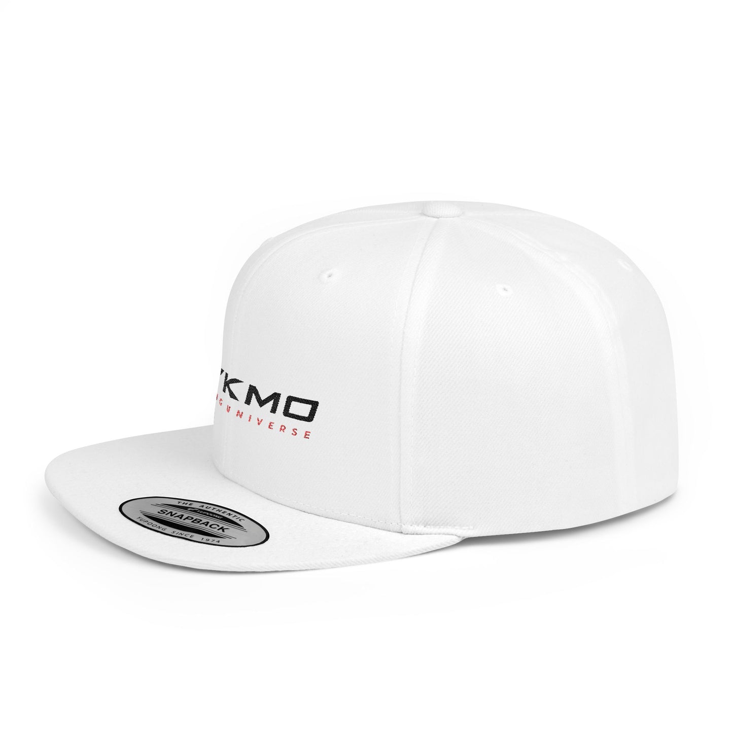 SYKMO Racing Universe Flat Bill Snapback Hat — White Motorsport Logo Cap